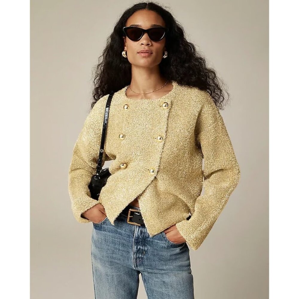 NWT J.Crew Collection Oversized Double-faced Cardigan in Gold Metallic Jacket M
